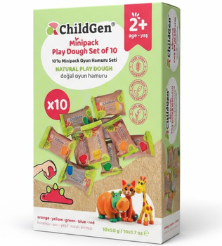 ChildGen, Natural Play Dough in Sachets - 10 sachets mixed colors 50g, 2y+ vegan 10x50g