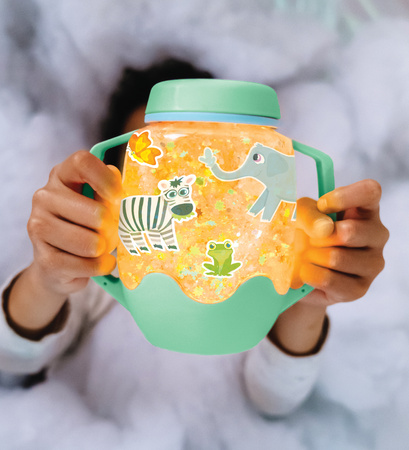 Glo Pals ZOO Zestaw sensoryczny DIY, świecący słoik z brokatami i figurkami Fun Fillers + naklejki gratis