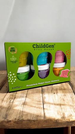 ChildGen, Naturalna ciastolina w słoiczkach - zestaw 6 kolorów BROKAT