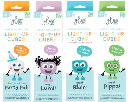 Glo Pals - Zestaw 4x kostki sensoryczne świecące w wodzie Party, Lumi, Blair, Pippa