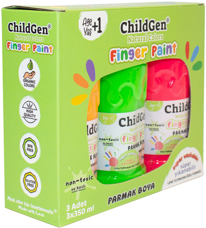 ChildGen Washable Finger Paint 3x 350ml- NEON- ORANGE-GREEN-PINK