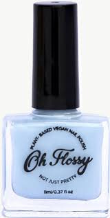 Oh Flossy, Lakier do paznokci Kremowy błękit, 12 ml, bio brokat, roślinna formuła 