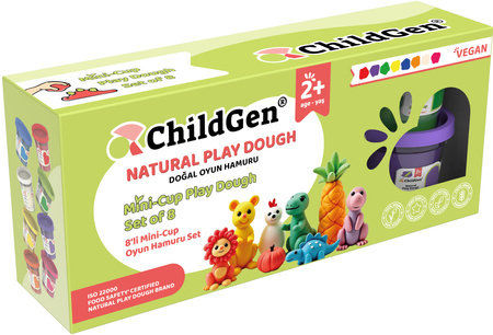 ChildGen, 100% naturalna ciastolina zestaw eco kubków (8 szt.) wegańska, certyfikowana, 2y+