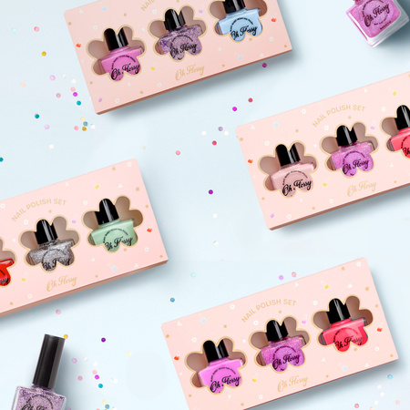 Oh Flossy, Zestaw 3 lakierów do paznokci PINK PAMPER 3 x 12 ml, bio brokat, roślinna formuła 