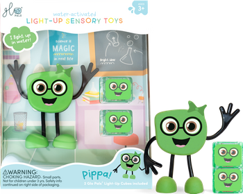 Glo Pals, Postać do kąpieli Pippa - zestaw z dwiema kostkami sensorycznymi świecącymi w wodzie