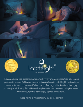 LatchLight, Innowacyjna lampka nocna nie zaburzająca fazy snu, przenośna, z klipsem i światłem kierunkowym