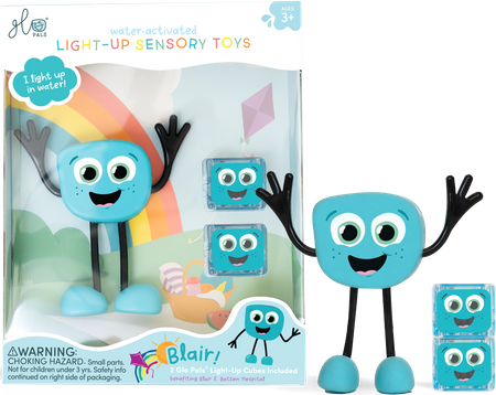 Glo Pals, Postać do kąpieli Blair - zestaw z dwiema kostkami sensorycznymi świecącymi w wodzie