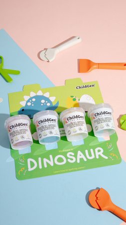 ChildGen, Naturalna ciastolina w eko-kubkach - zestaw 4 kolorów: Niebieski, Żółty, Czerwony, Zielony